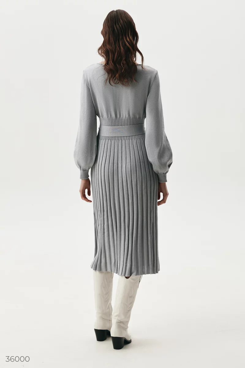 Gray knitted midi dress with pleated bottom photo 4