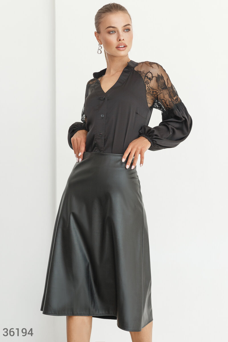 Silk blouse-shirt with lace photo 1