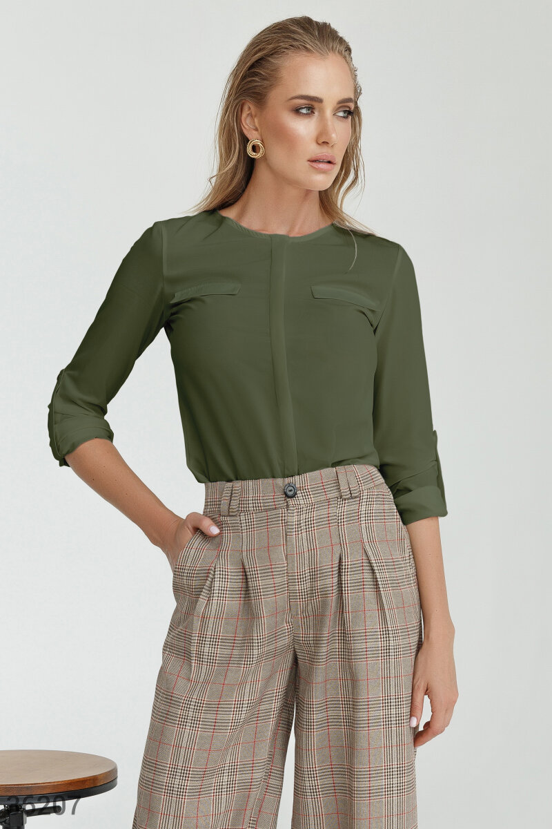 Блуза цвета хаки Зеленый 36207