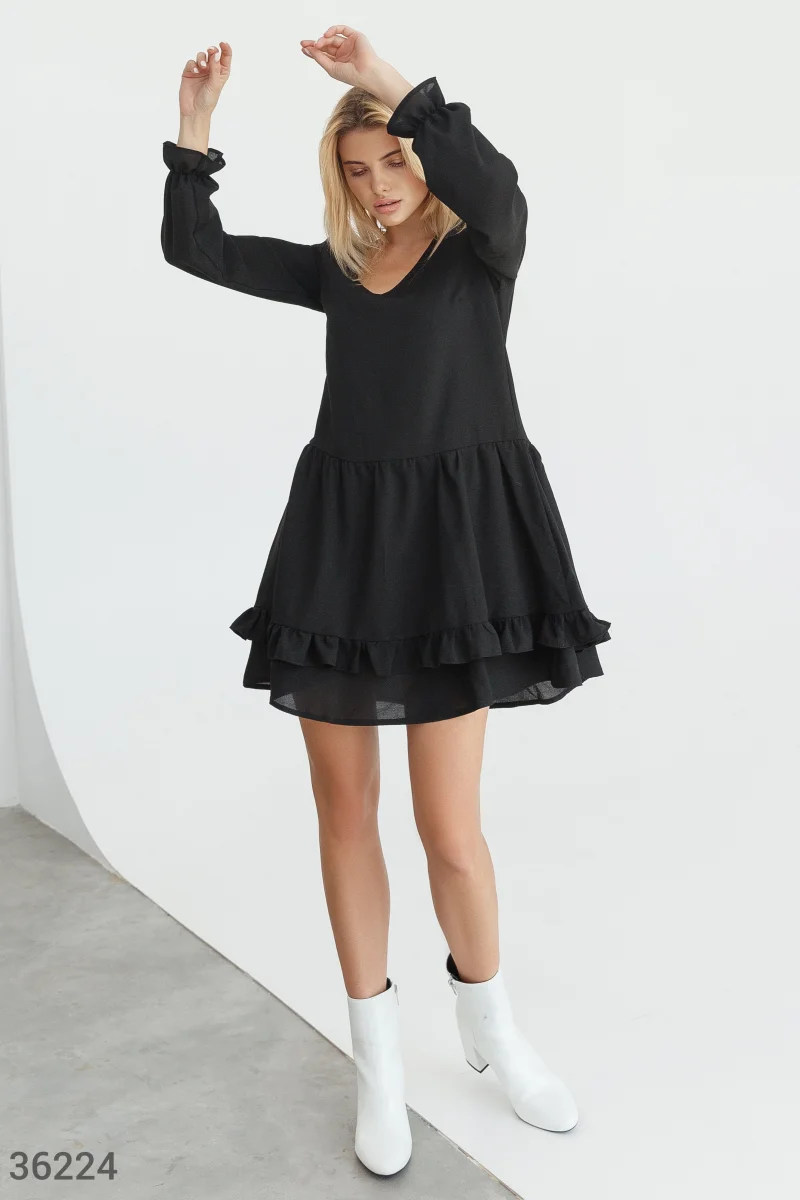 Loose black dress with double layered skirt photo 1