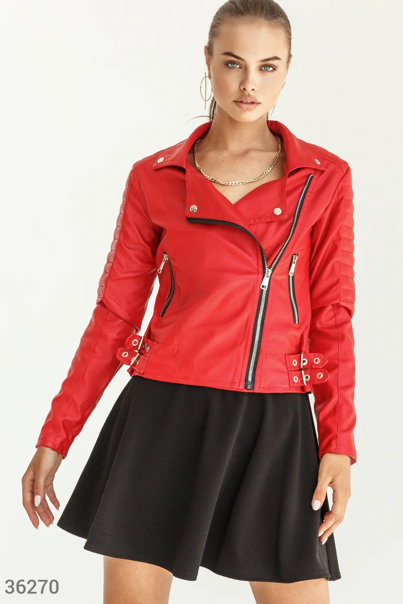 Кожаная куртка-косуха красного цвета фотография 1