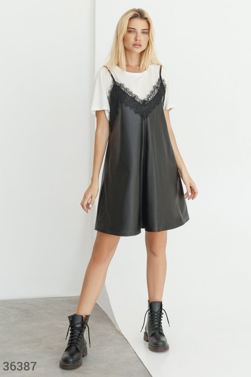 Lingerie style leather mini dress