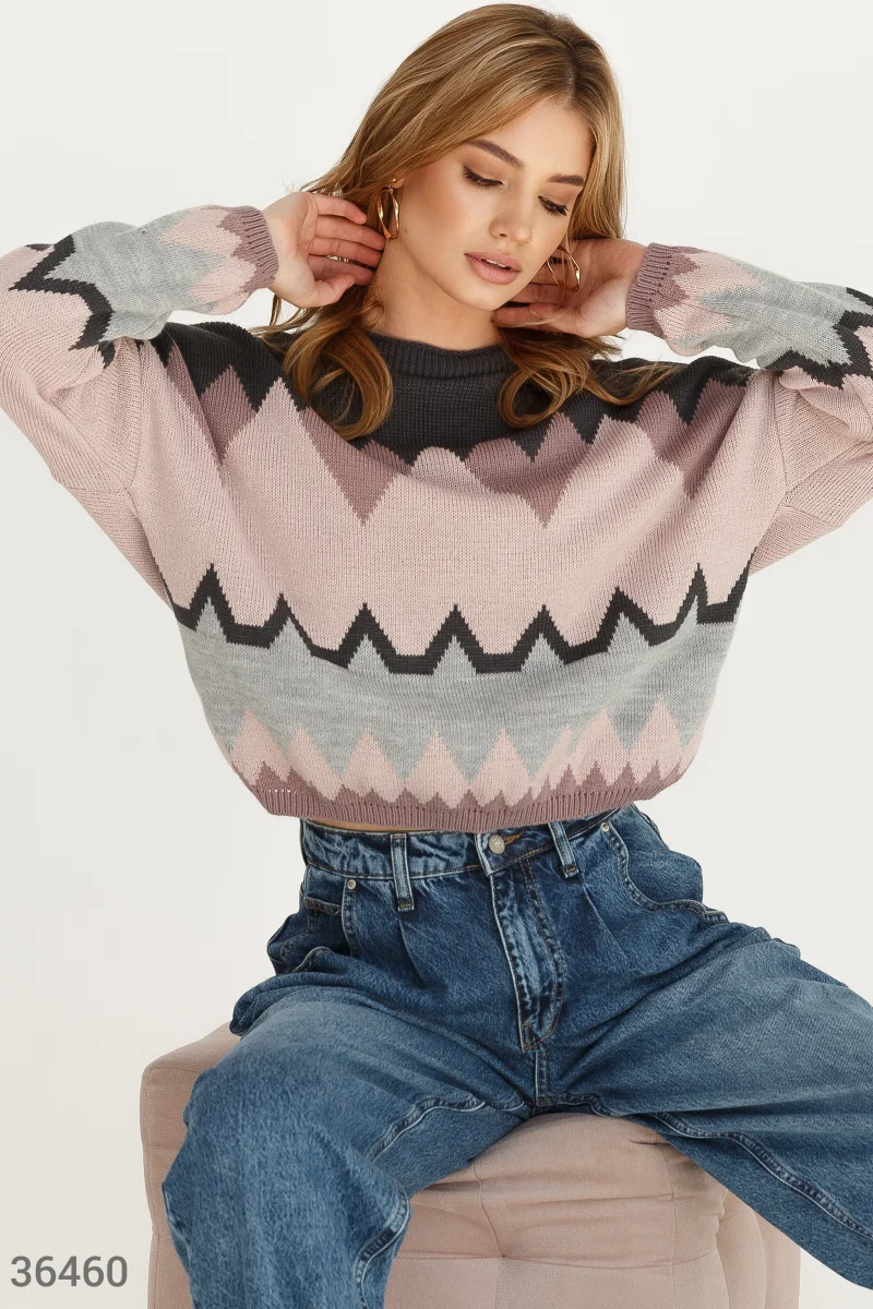 Cropped jumper with geometric motif photo 1