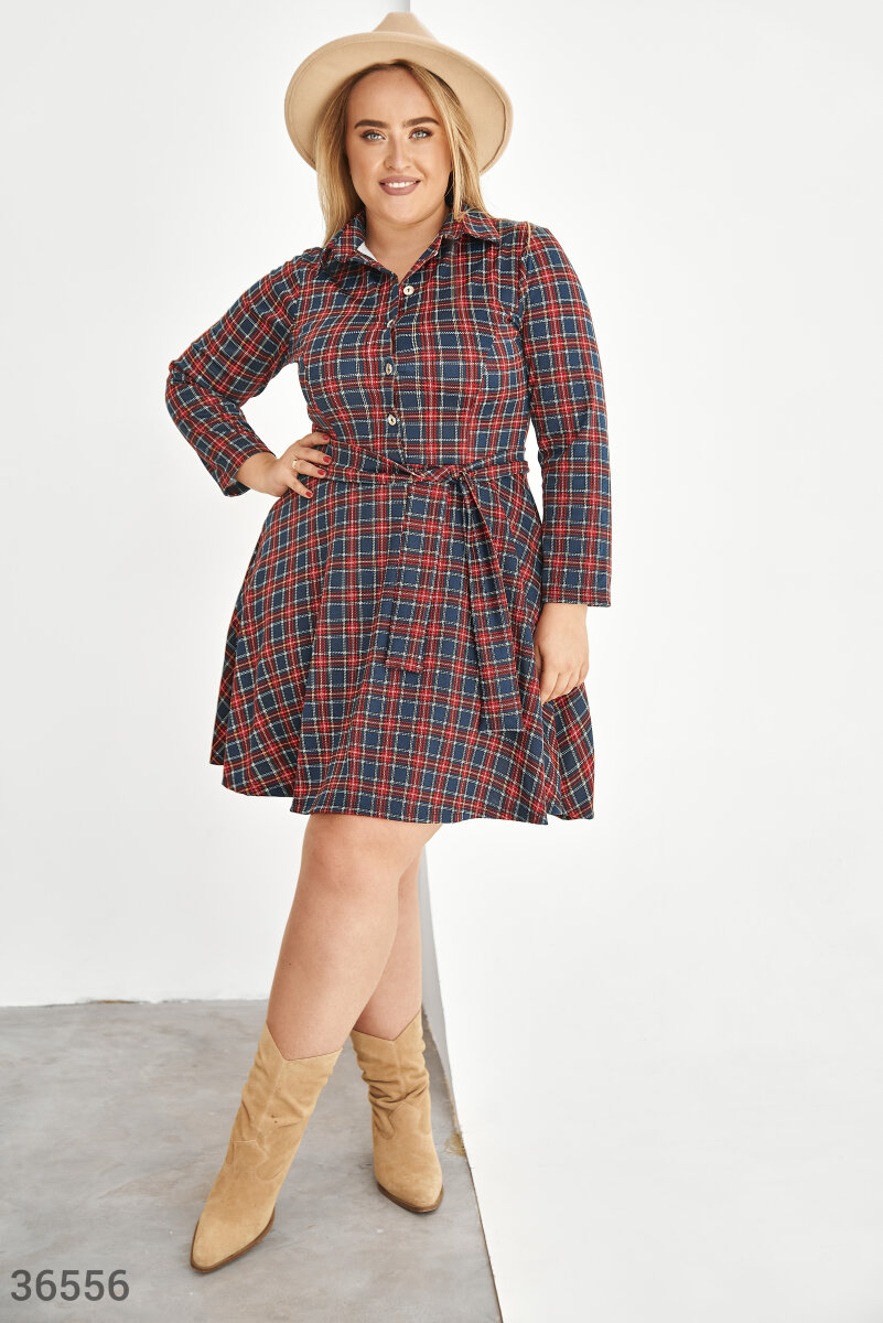 Checkered shirt-style mini dress