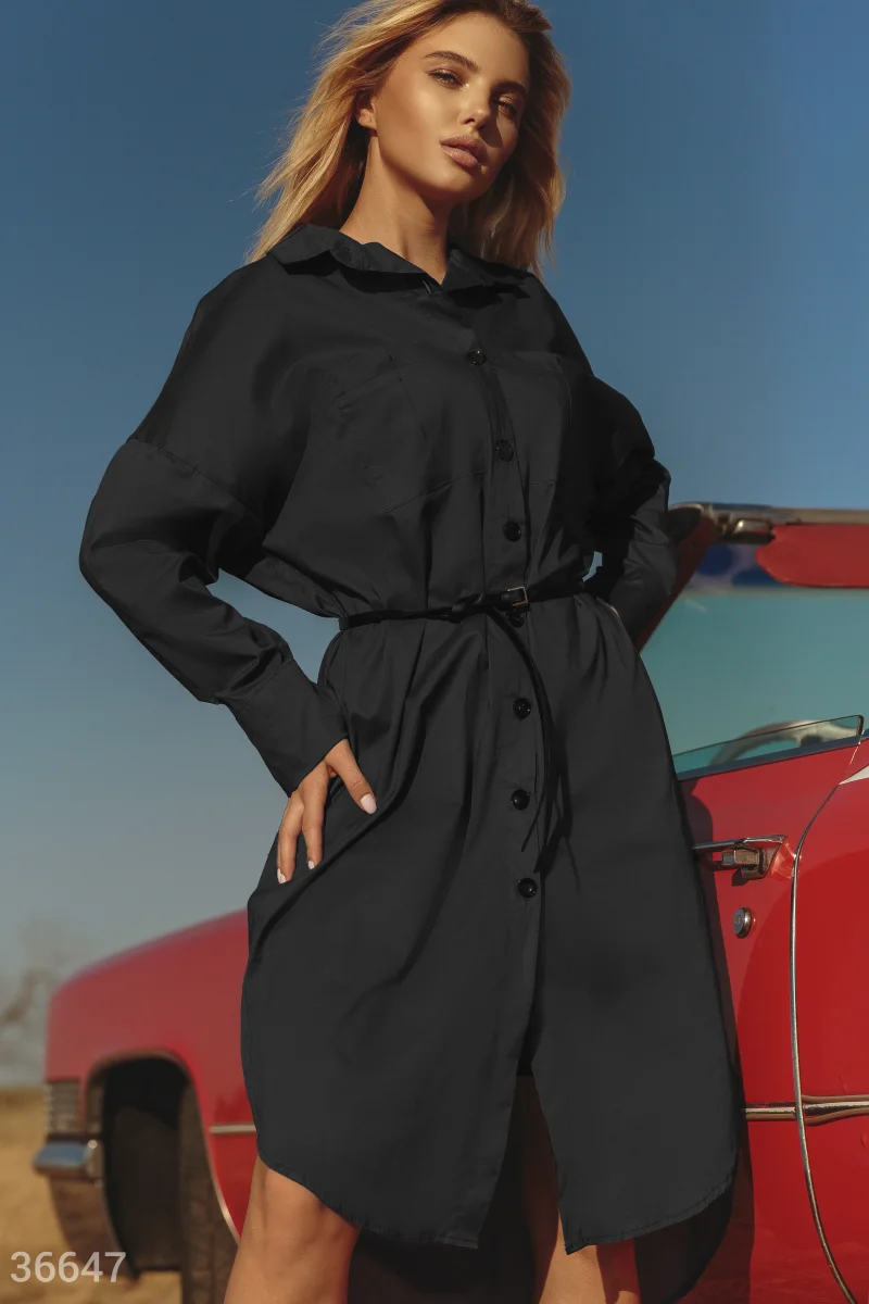 Черное платье-рубашка со свободным кроем photo 1