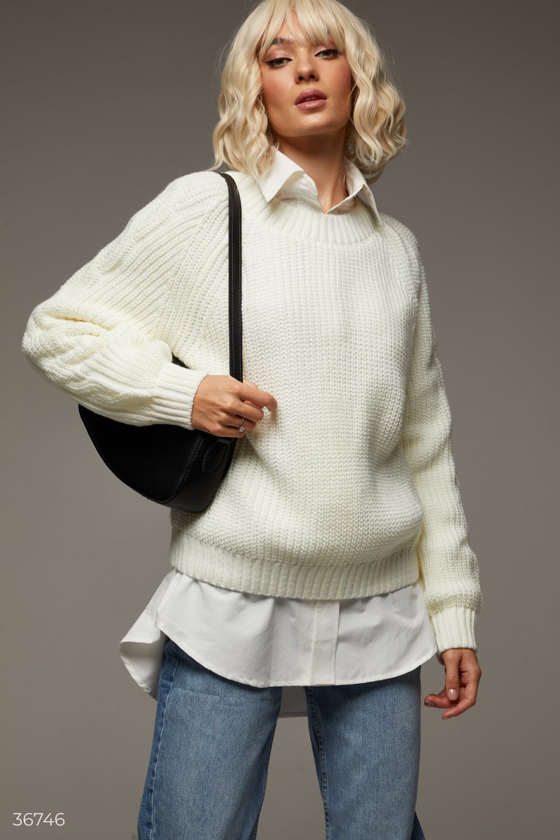Loose English knit jumper White 36746