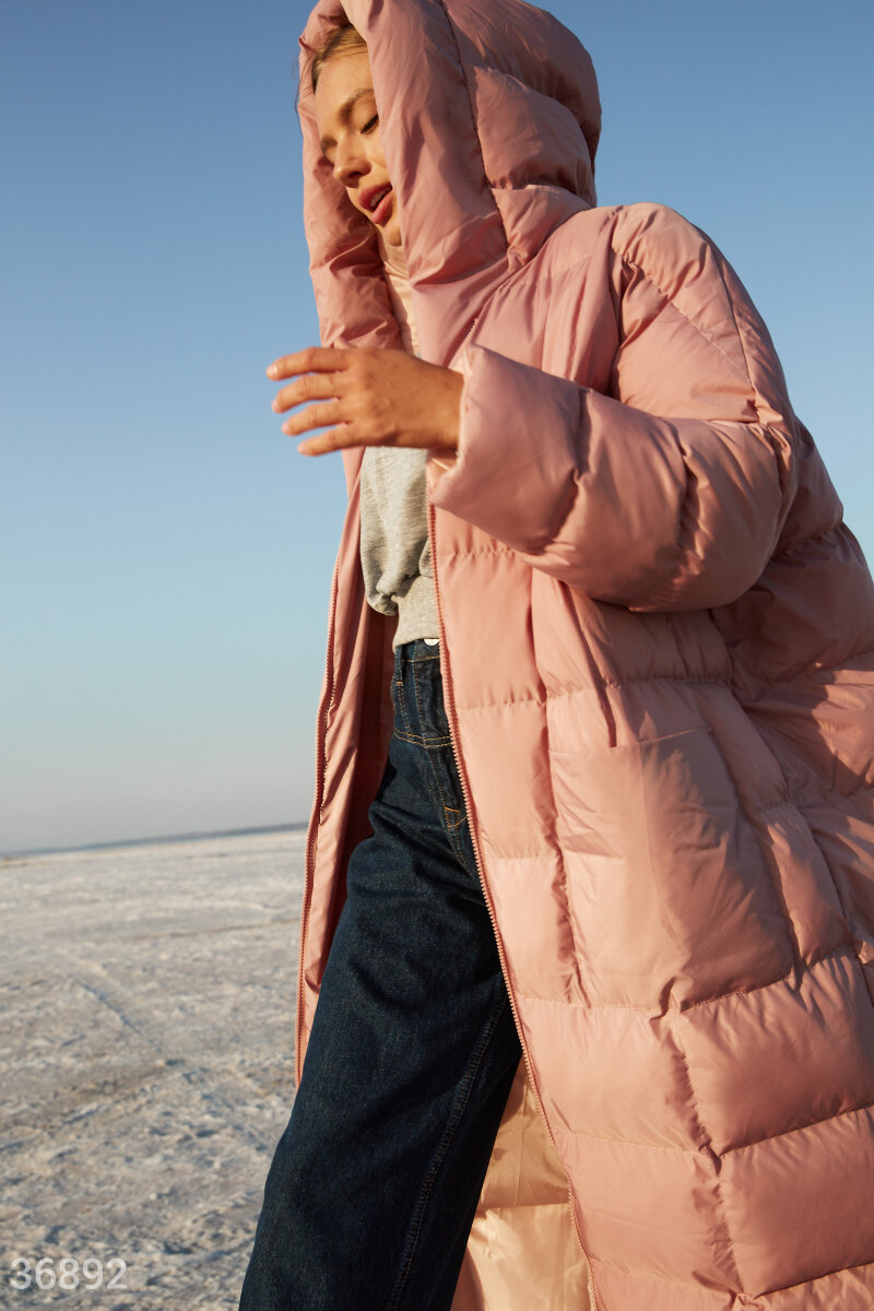 Рожева стьобана куртка-пальто   Рожевий 36892