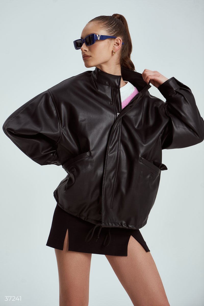 Oversize-куртка из кожи Черный 37241