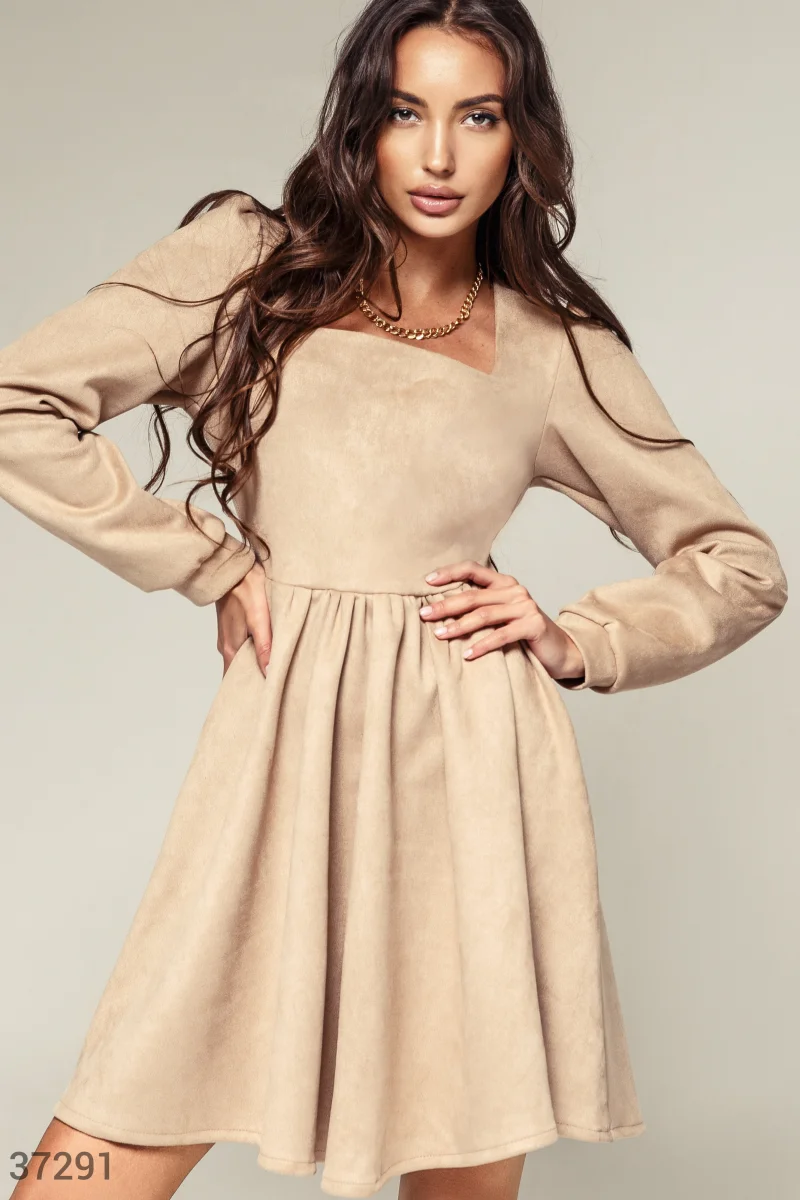 Suede mini dress with puffed sleeves photo 1