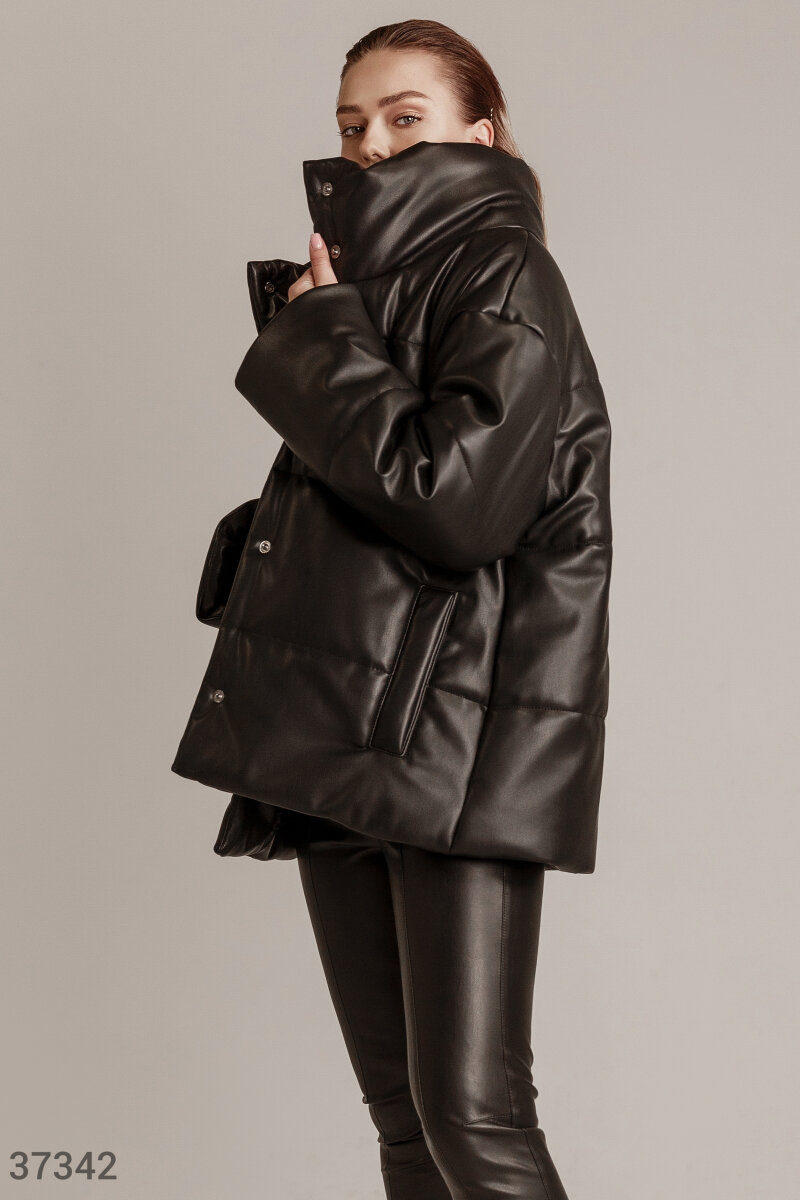 Oversized padded leather jacket