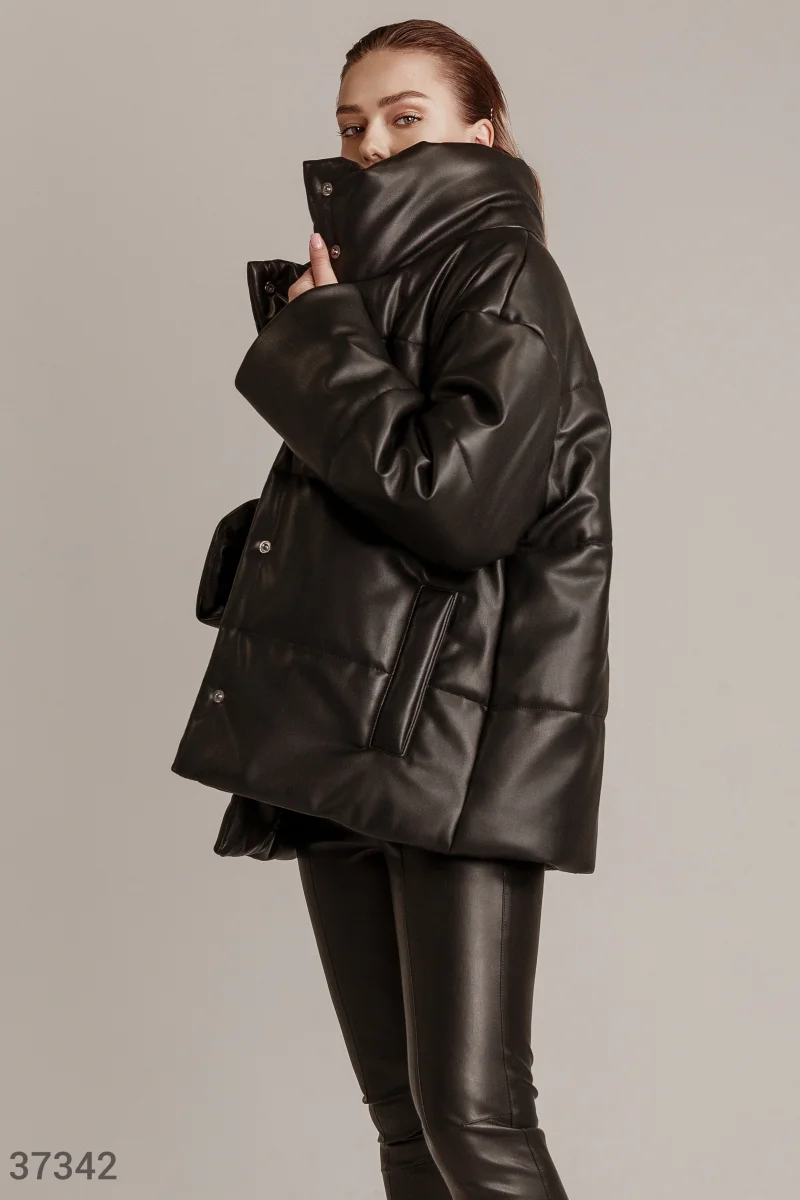 Padded oversize eco-leather jacket photo 1
