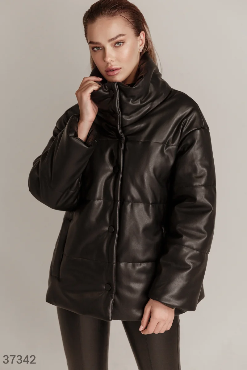Padded oversize eco-leather jacket photo 3