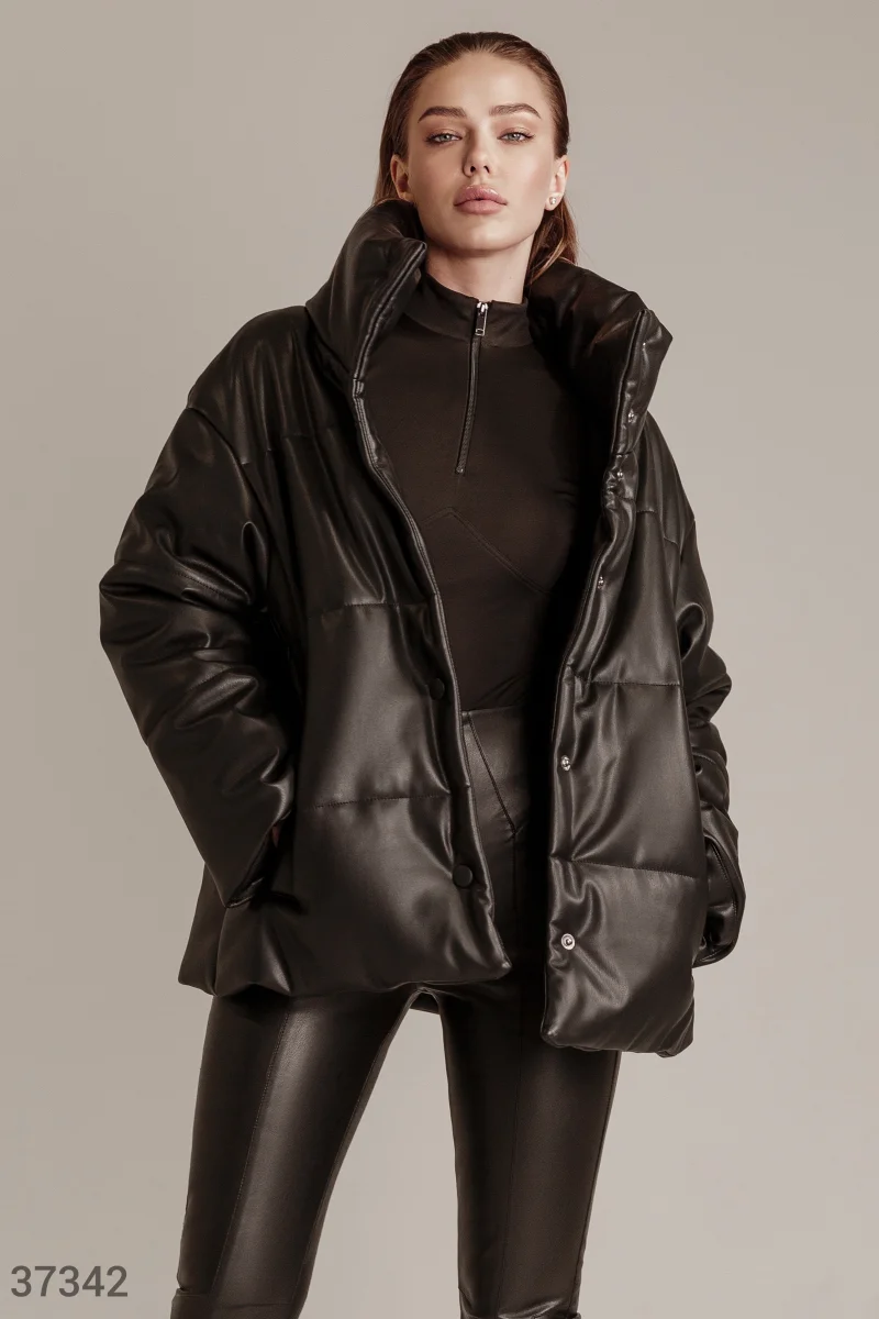 Padded oversize eco-leather jacket photo 4