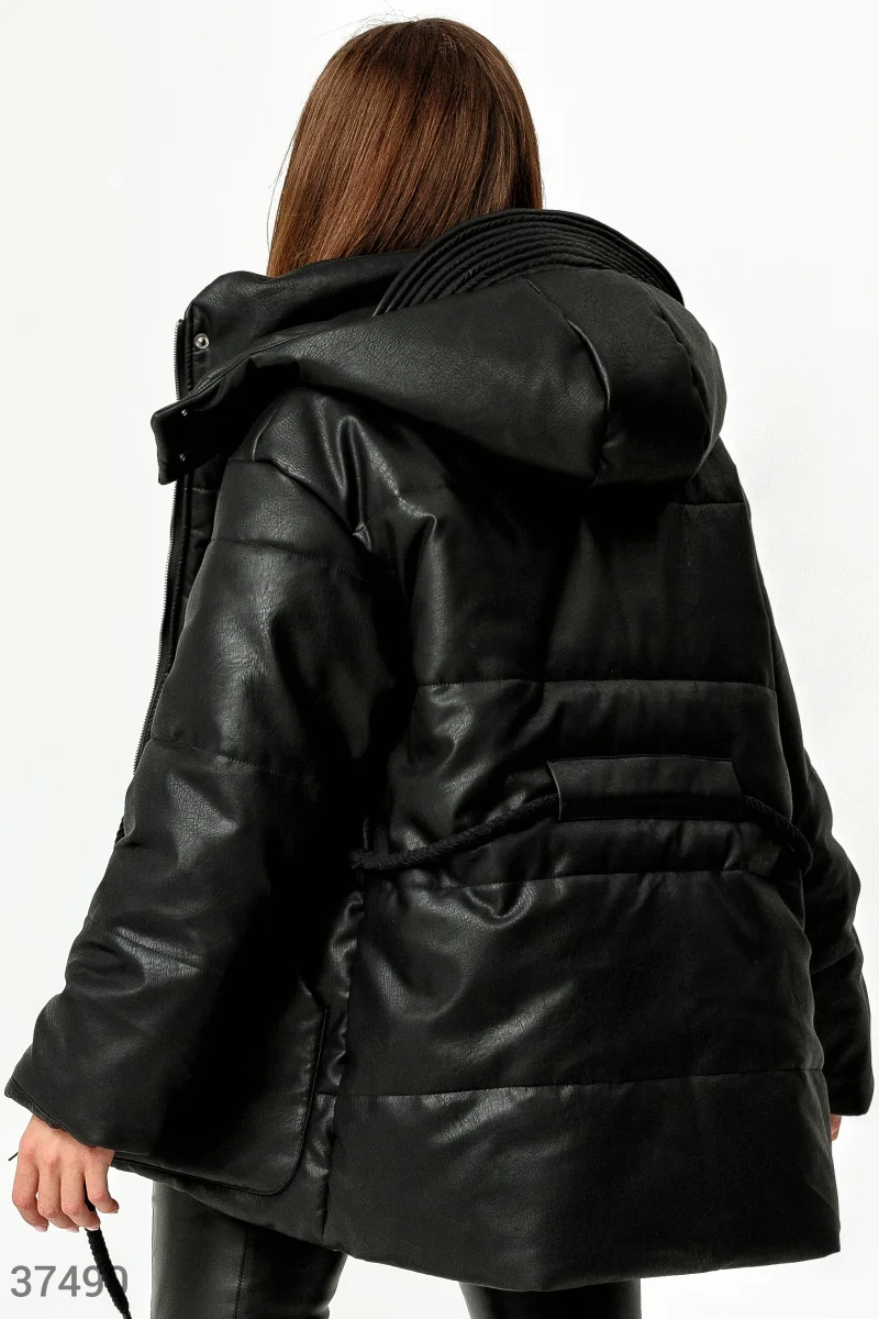 Padded jacket in textured leather photo 1