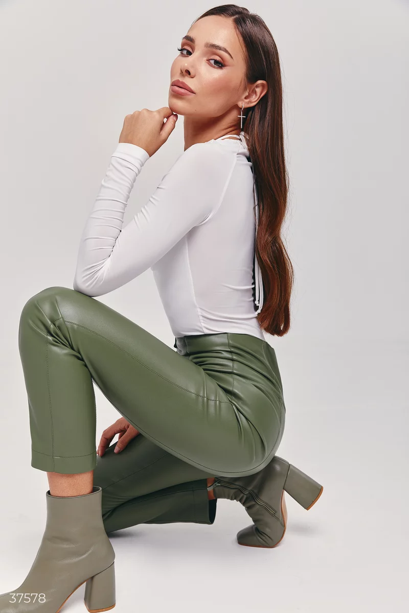 Pistachio faux leather trousers (№ 37578) ♡ Gepur - women