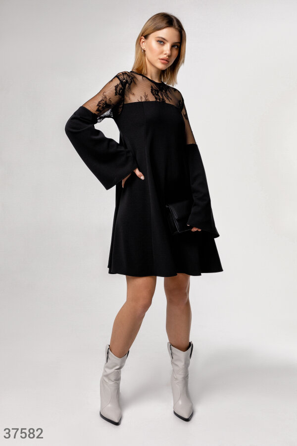 Свободное платье с ажурной кокеткой (арт. 37582) ♡ интернет-магазин Gepur