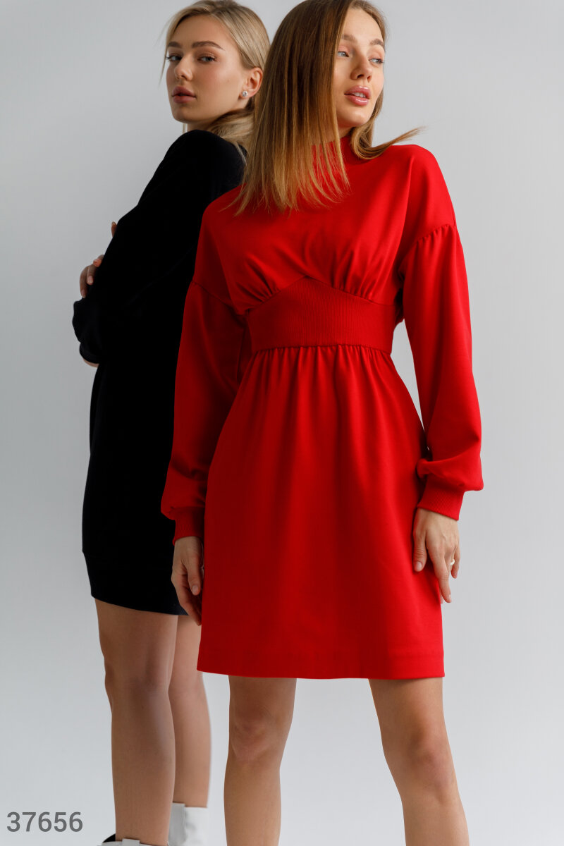 Акція на Яскраво-червона сукня-міні з трикотажу від Gepur