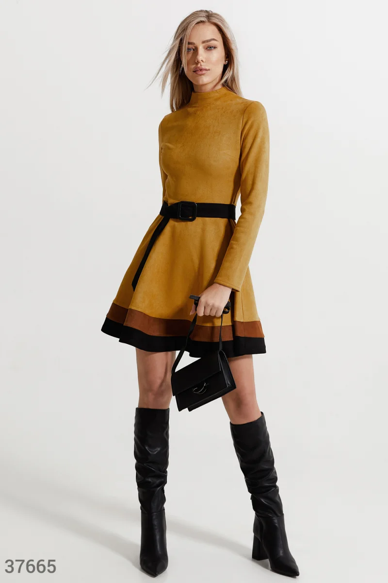 Mustard dress in soft suede photo 1