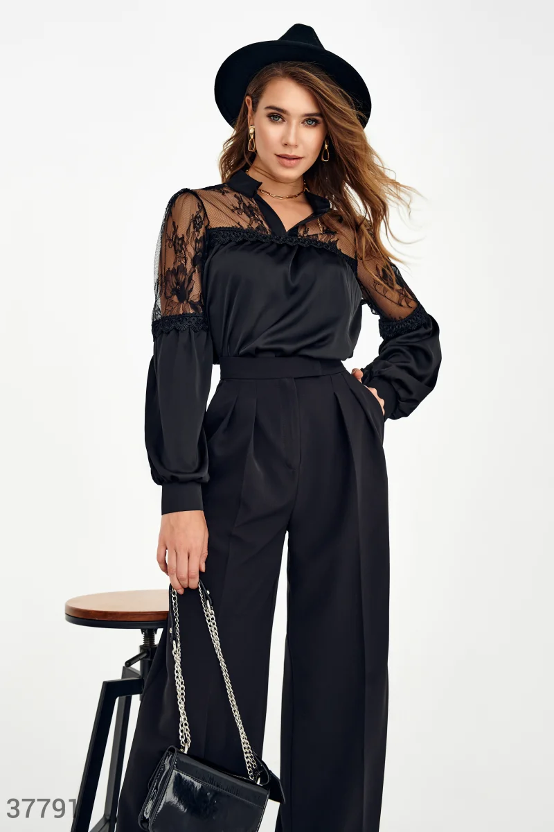 Витончена чорна блуза з шовку фотографія 3