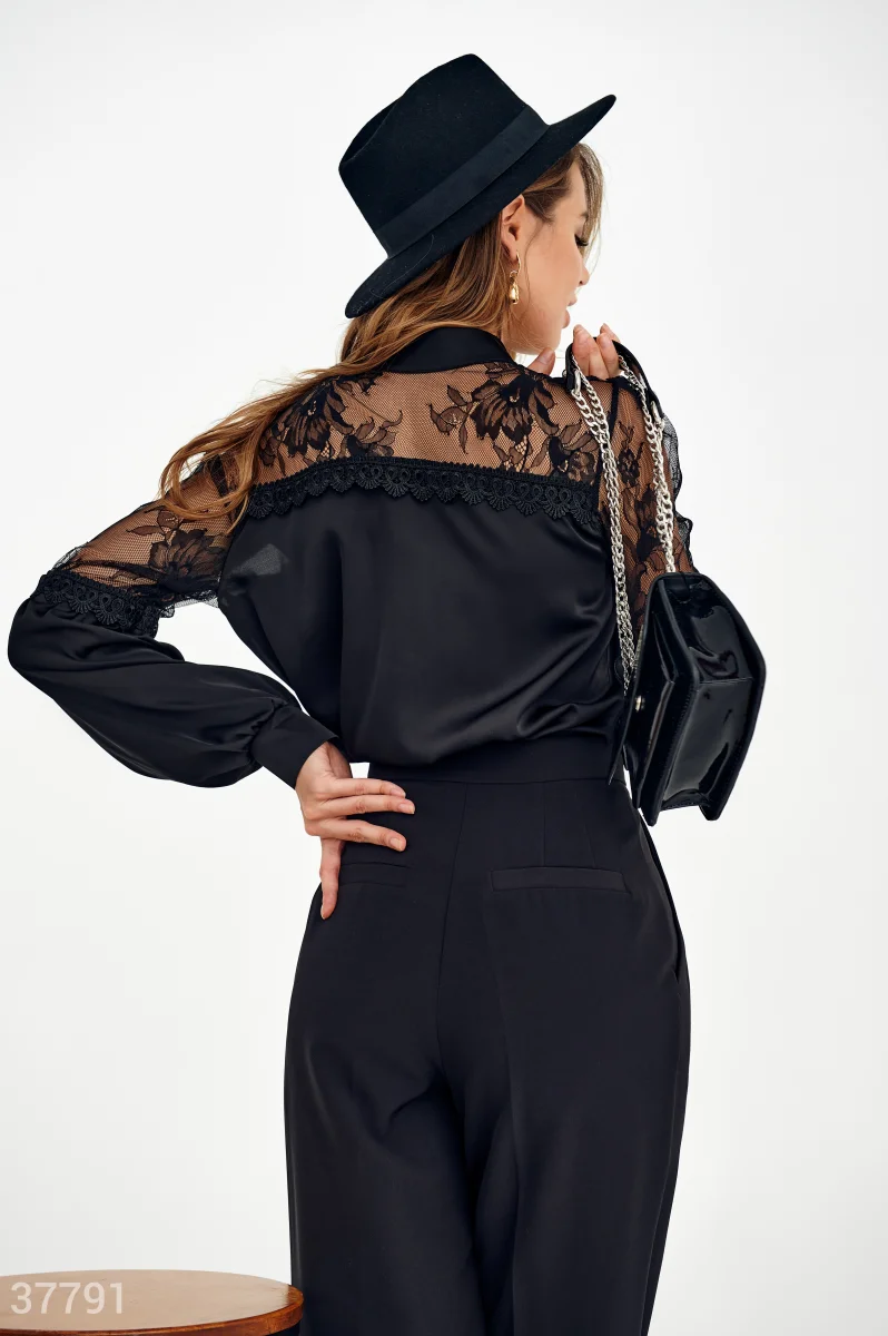 Витончена чорна блуза з шовку фотографія 5