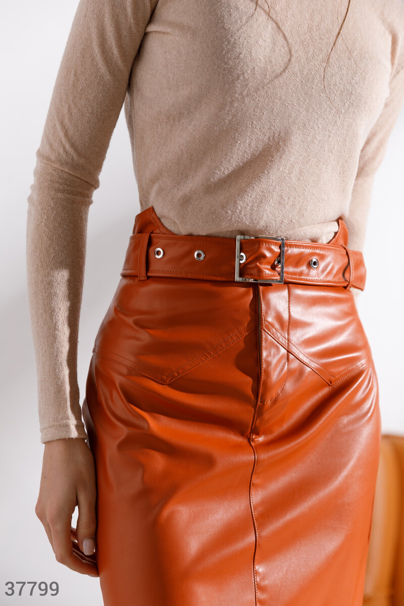 Bright leather mini skirt   Orange 37799