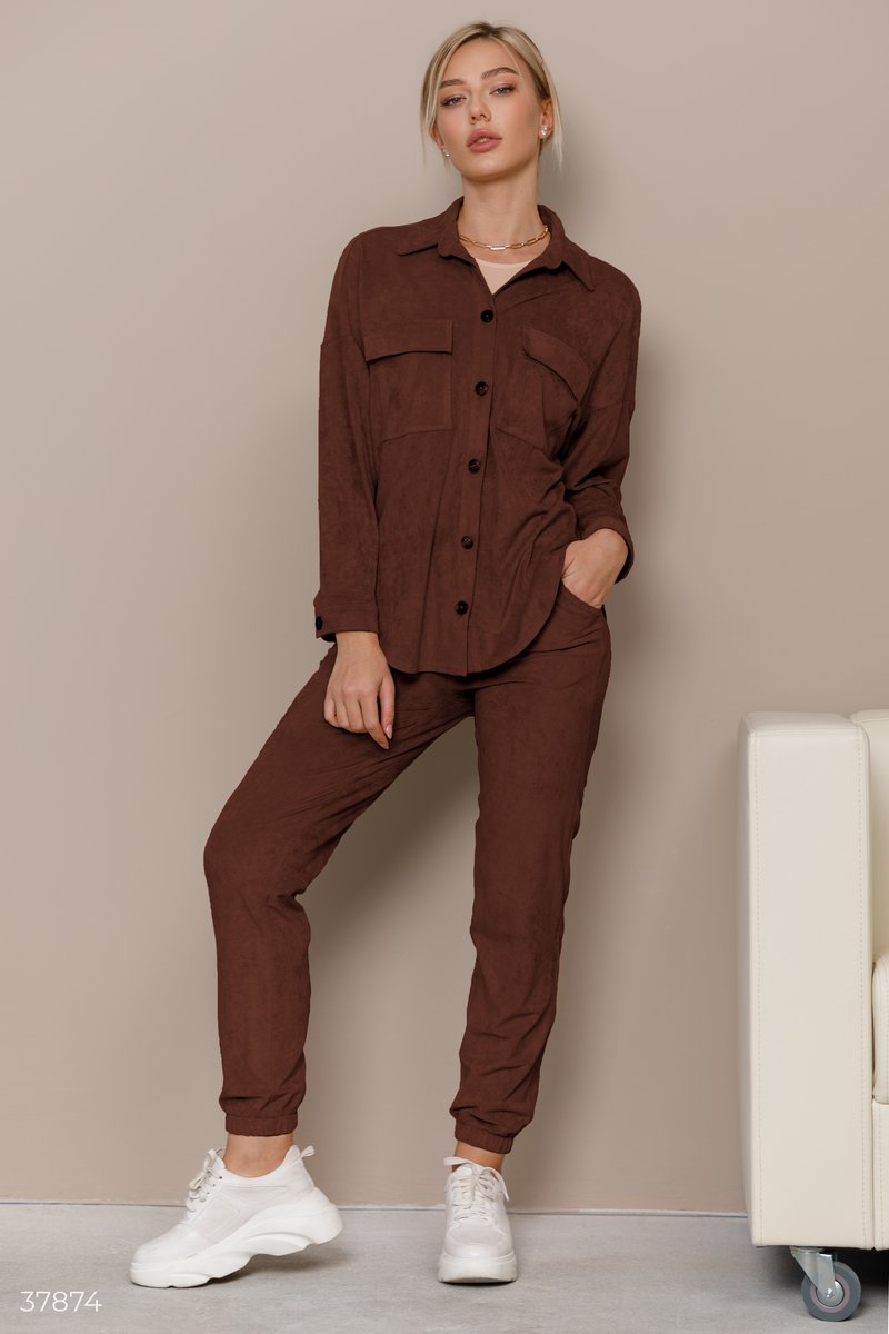 Suede suit with shirt Brown 37874