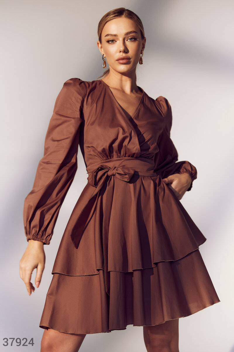 Coffee dress from blend cotton (№ 37924) ♡ Gepur women clothes store