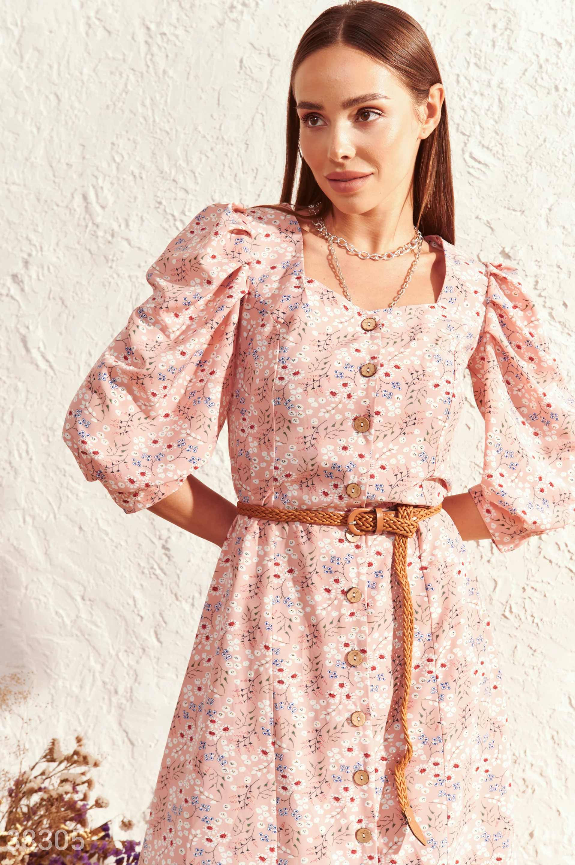 Floral dress with voluminous sleeves (№ 38305) ♡ Gepur