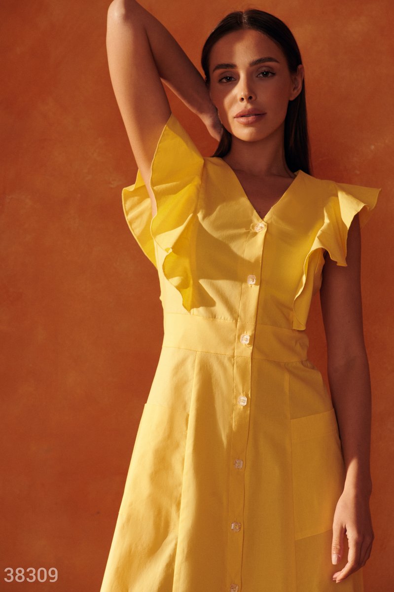 Акція на Жовта міді-сукня на ґудзиках від Gepur