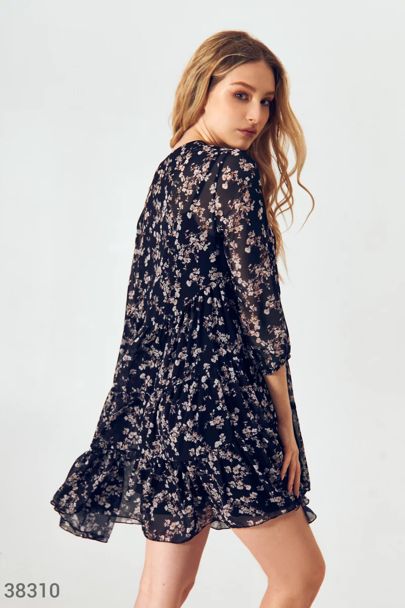 Black chiffon dress with floral print photo 4