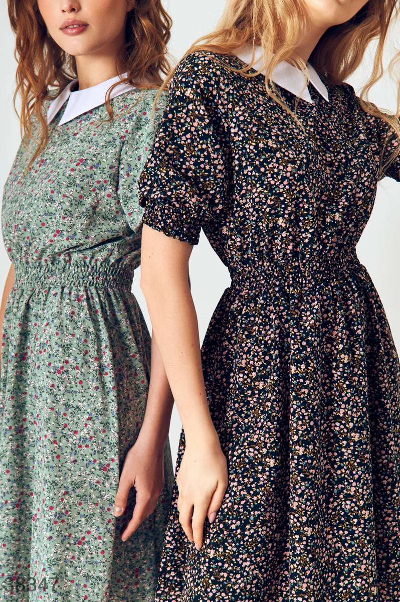 Цветочное платье с воротником фотография 1