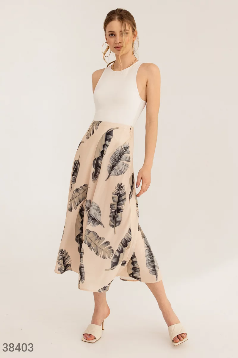 Расклешенная юбка с тропическим принтом фотографія 1