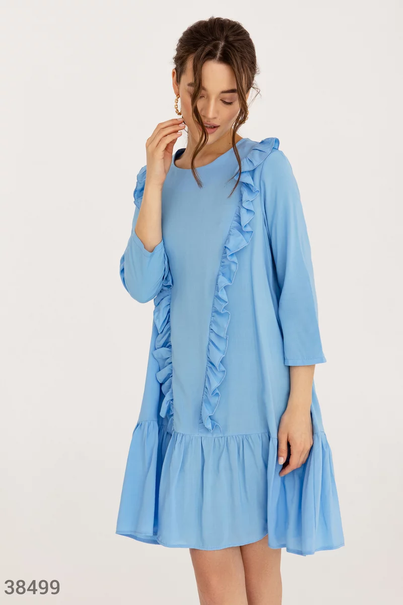 Голубое платье с оборками фотография 1