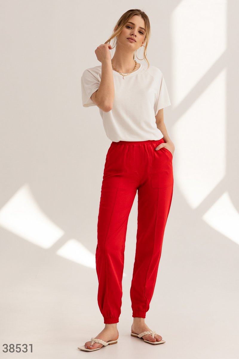 Яркие брюки-джоггеры с карманами Красный 38531