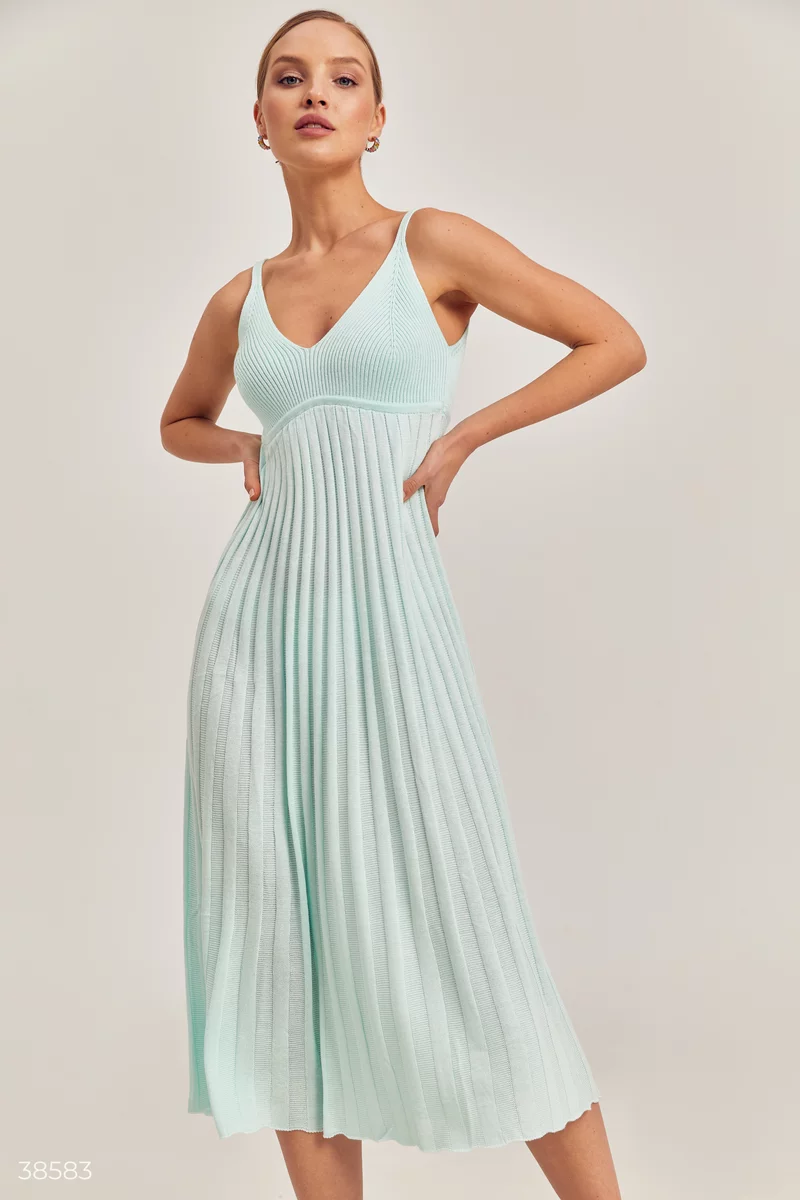 Pleated knitted dress of a mint shade photo 1
