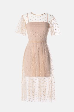 Beige set with a midi dress with a polka dot print