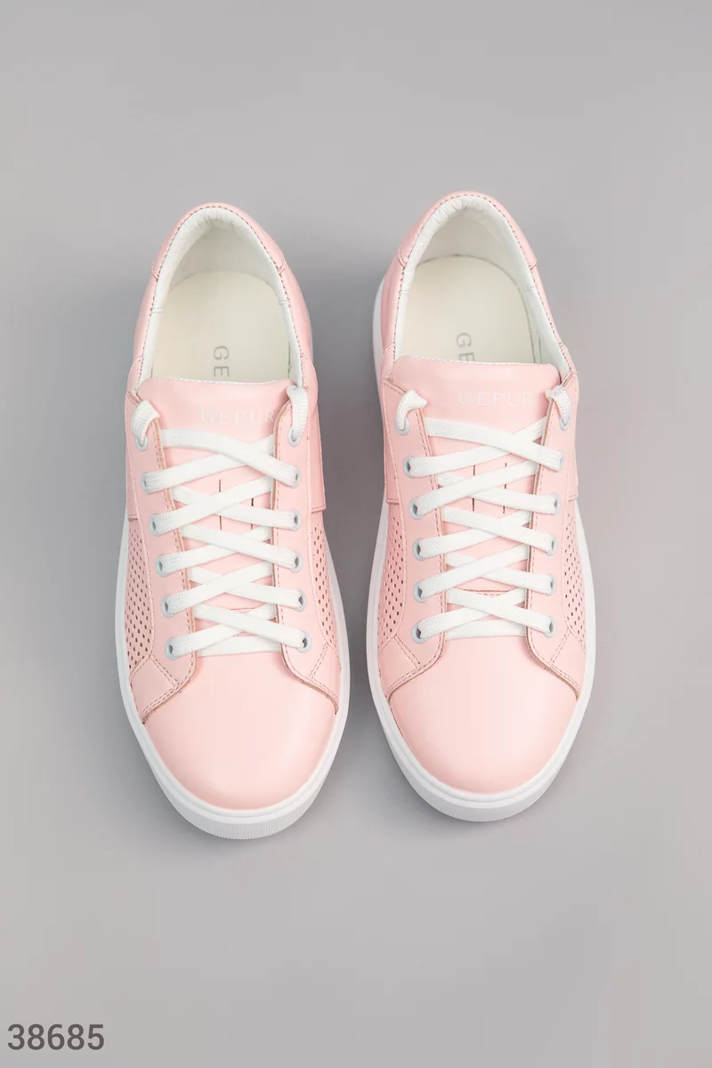 Pink sneakers made of genuine leather photo 1