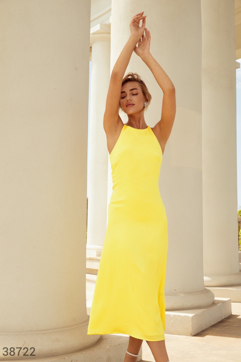 Жовта шовкова сукня-міді Жовтий 38722