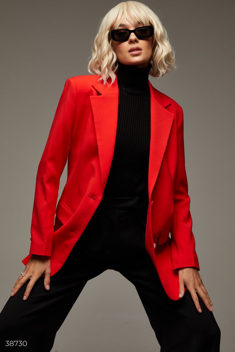 Эффектный пиджак классического кроя Красный 38730