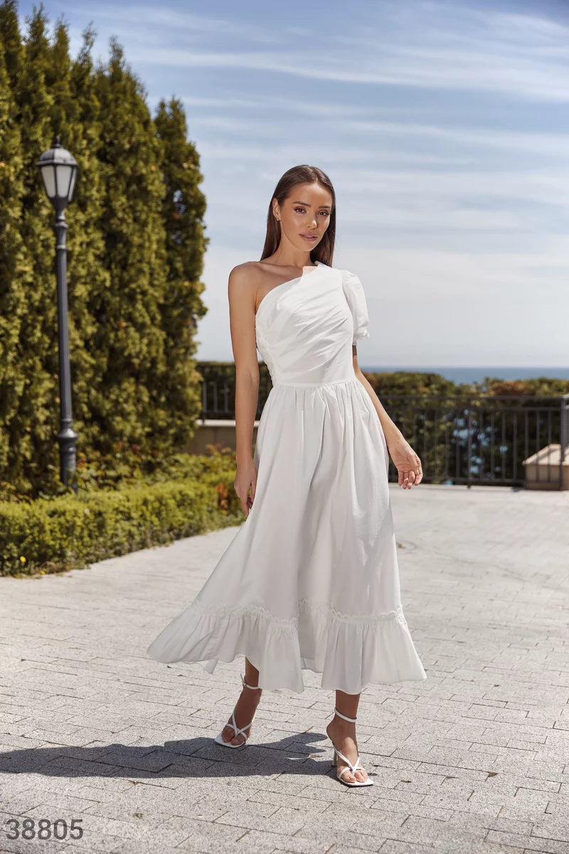 Asymmetric white dress photo 1