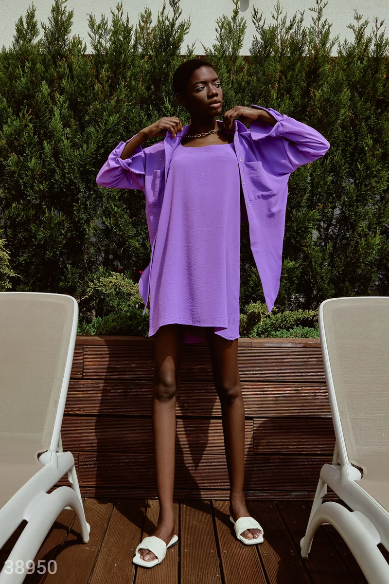 Фиолетовый костюм с платьем фотографія 1