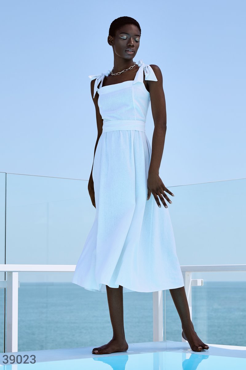 White linen overall dress