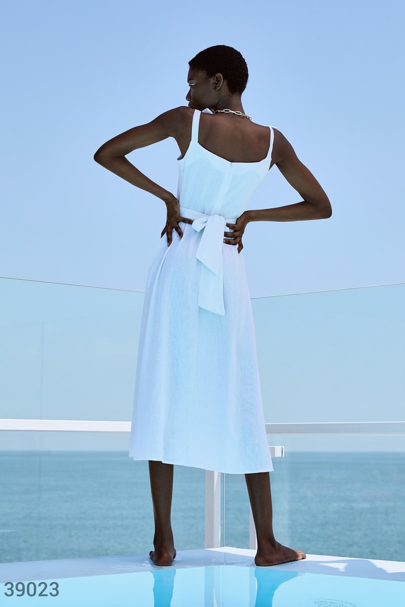 White linen overall dress