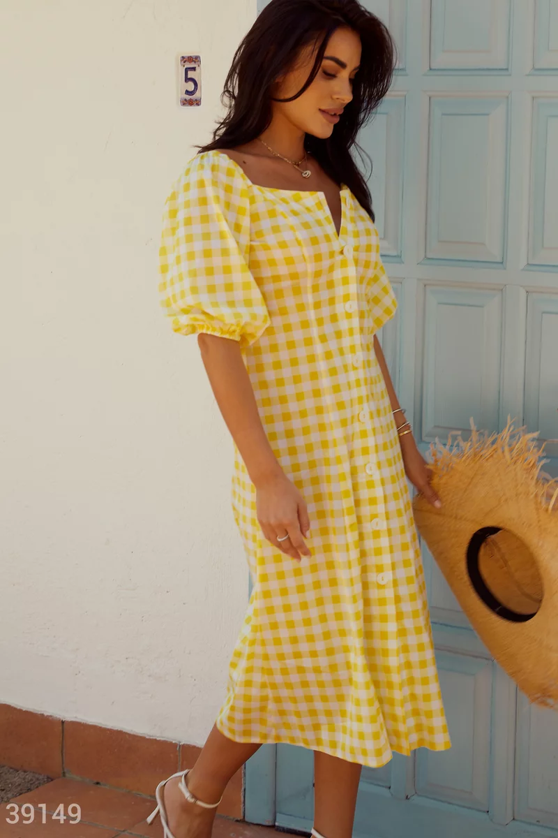 Платье в клетку лимонного оттенка фотография 1