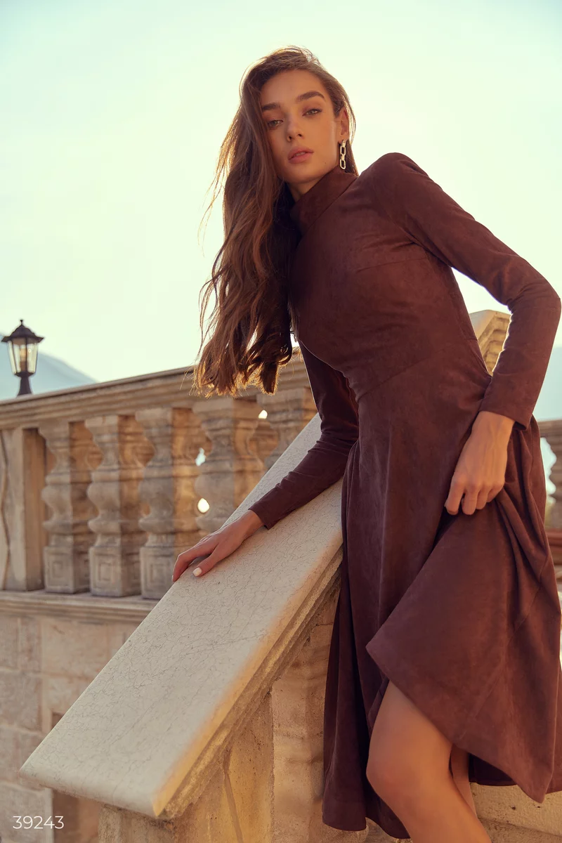 Chocolate dress in soft suede photo 1