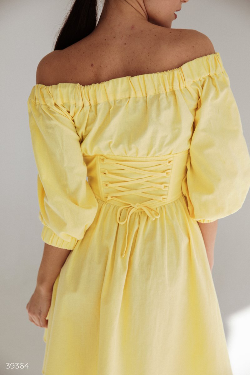 Акція на Жовта сукня з акцентним поясом від Gepur