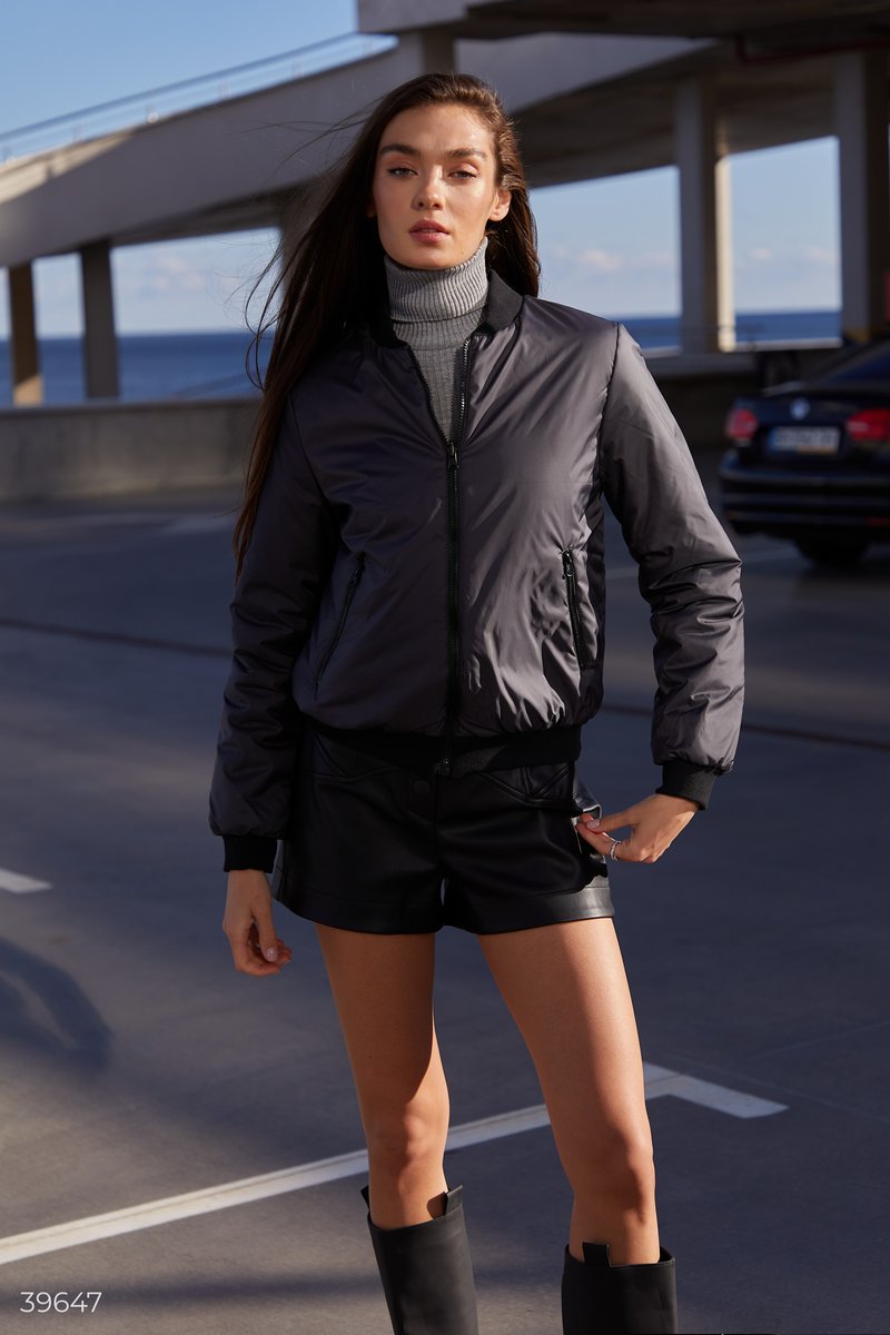 Graphite bomber jacket with zipper