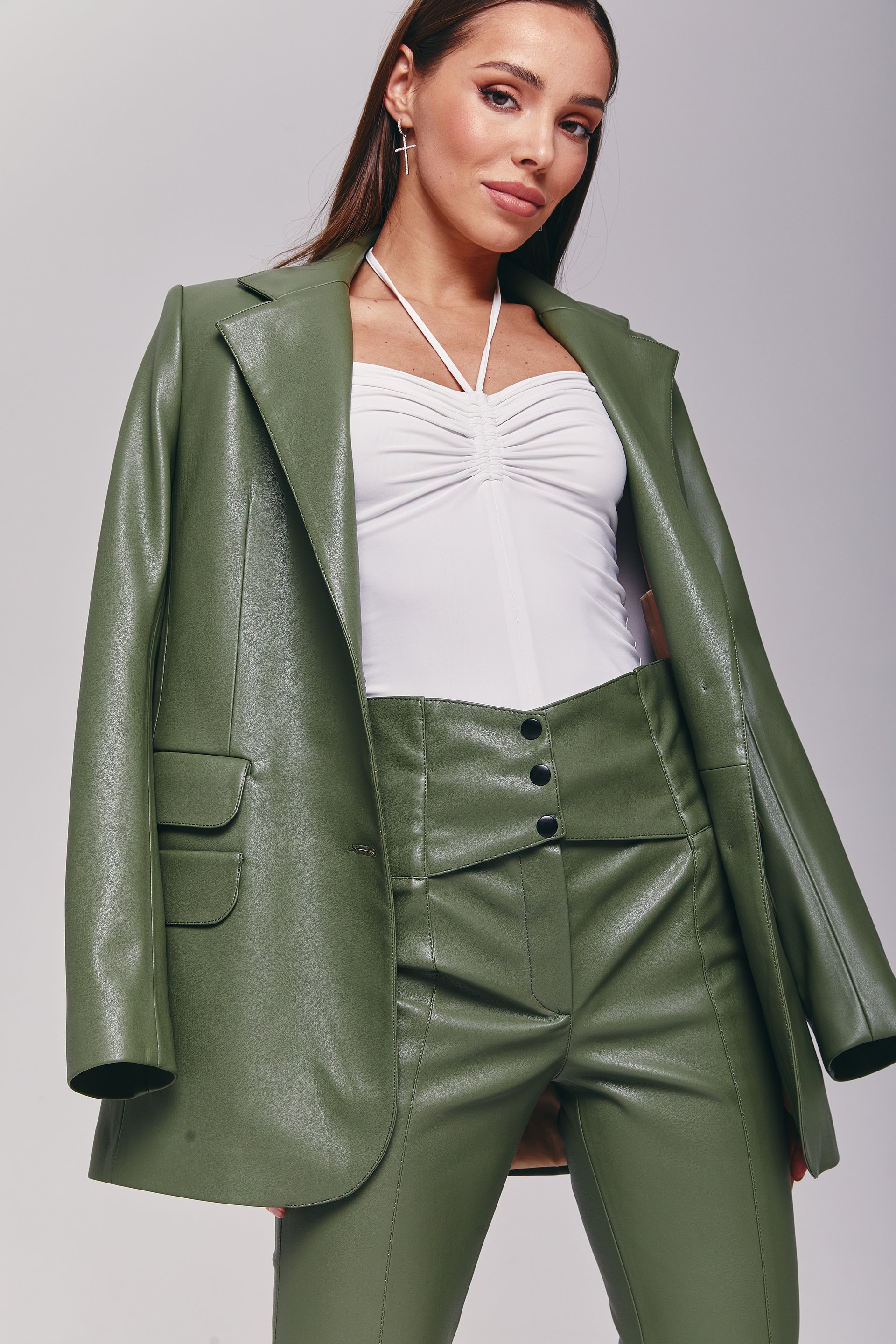 O*様 未着用　Pistachio green nappa leather ja Eco-leather pistachio jacket (№ 39742) ♡ Gepur - women