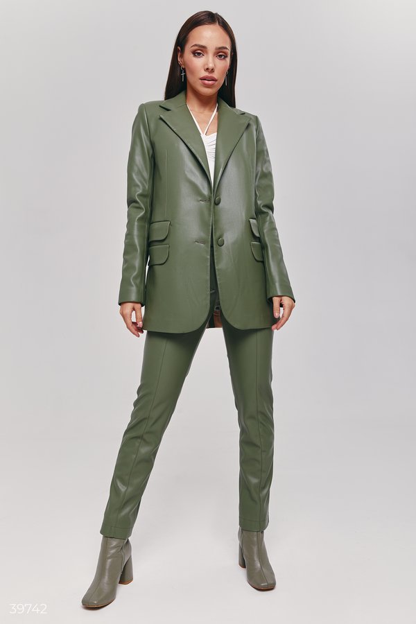 O*様 未着用　Pistachio green nappa leather ja Eco-leather pistachio jacket (№ 39742) ♡ Gepur - women