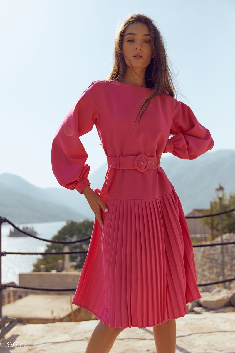 Ефектна сукня з пліссе Рожевий 39777